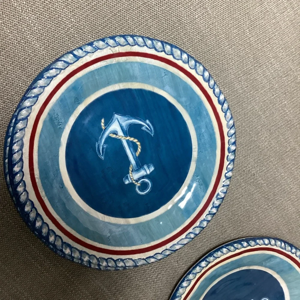 Vintage Cynthia Coulter Melamine Sail Away Nautical Anchor (6) 9" Salad Plates - Picture 13 of 13